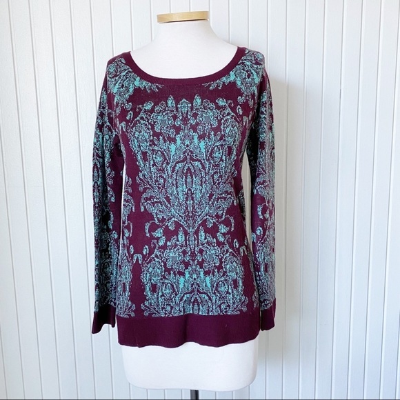 The Limited Maroon Red Turquoise Sea Green Long Sleeve Sweater Size XS - Picture 1 of 12